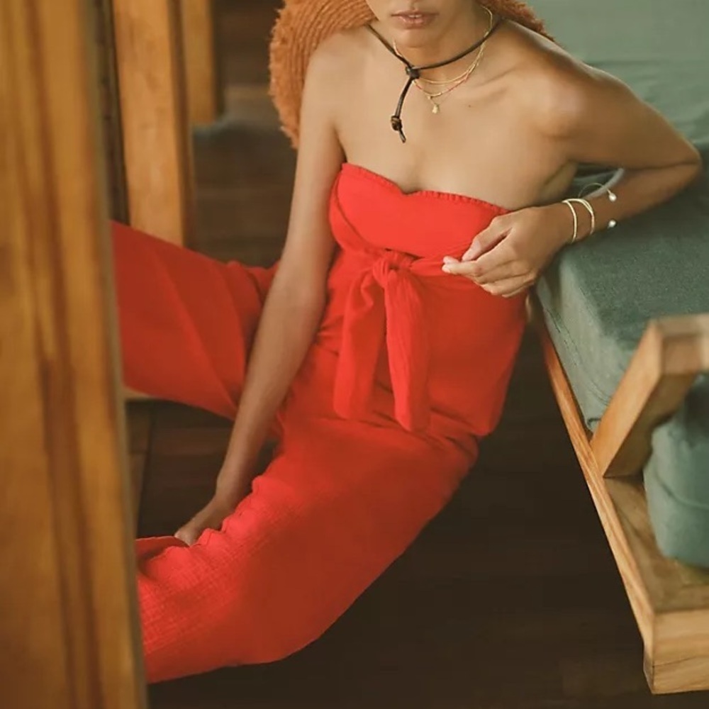 Saturday Sunday Isabel Jumpsuit Size S Red Orange Cotton Gauze Anthropologie - Picture 1 of 13